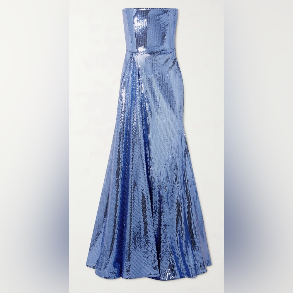 Strapless sequined tulle gown
